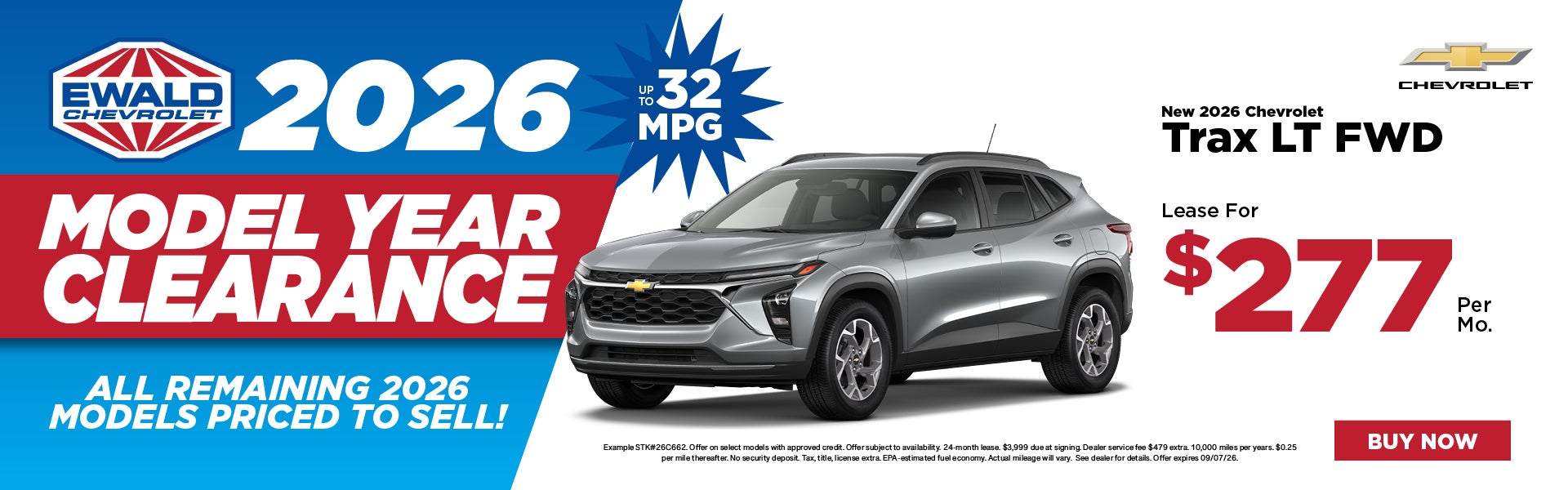 2026 Chevy Trax LT Lease for $277