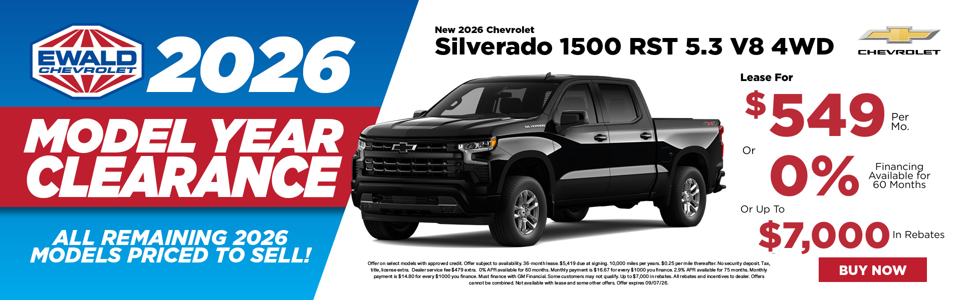 2026 Chevy Silverado 0% APR for 60 or lease for $549