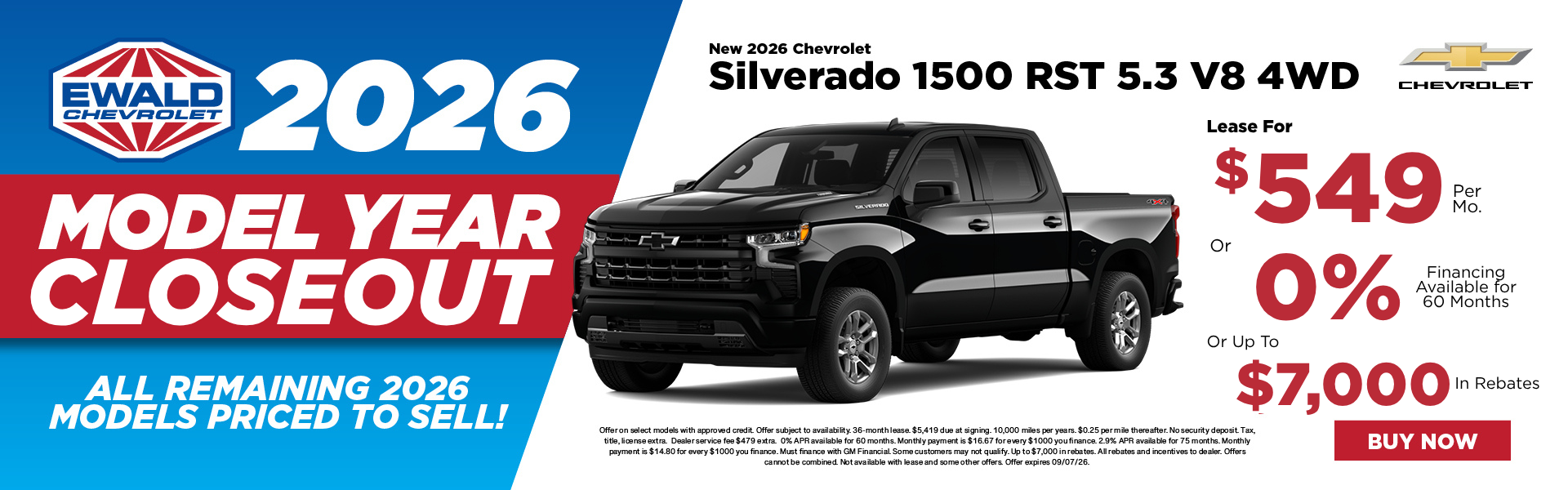2026 Chevy Silverado 0% APR for 60 or lease for $549