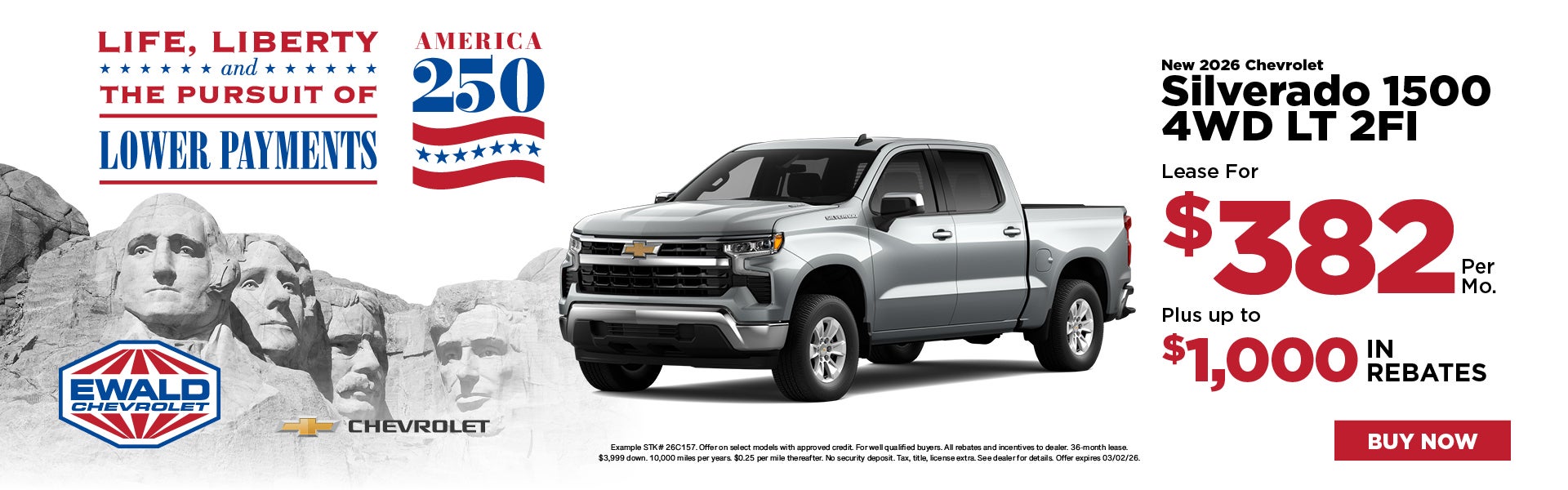 2026 Chevy Silverado 1500 4WD Lease for $382