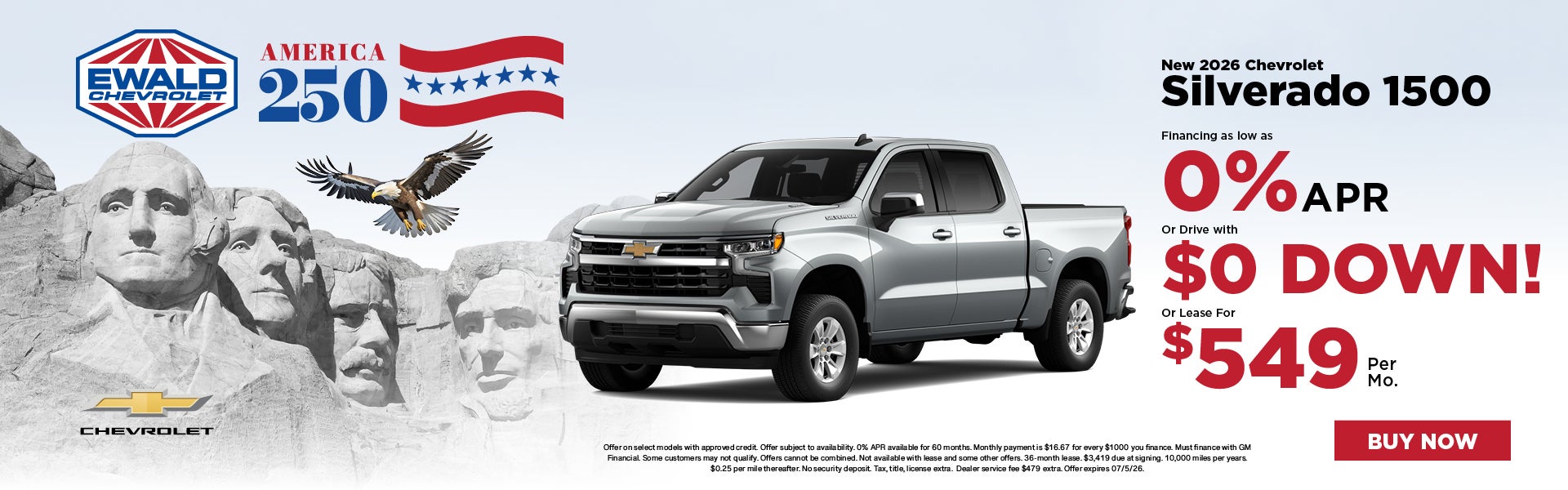 Chevy Silverado 0% APR or Lease for $549 or $0 Down