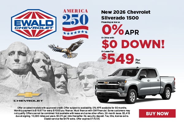 Chevy Silverado 0% APR or Lease for $549 or $0 Down