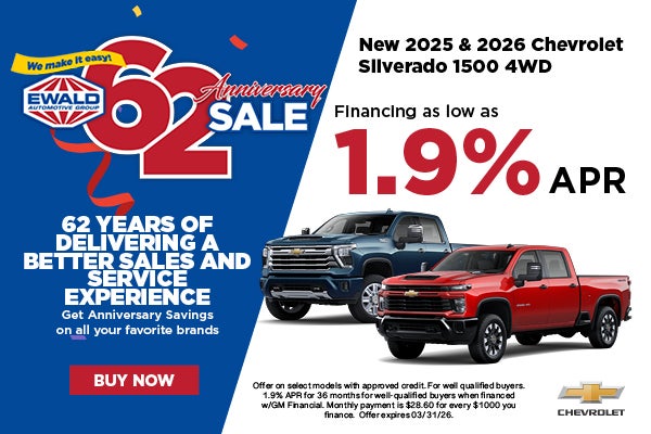2025 & 2026 Chevy Silverado 1500 1.9% APR for 26 Mo. 