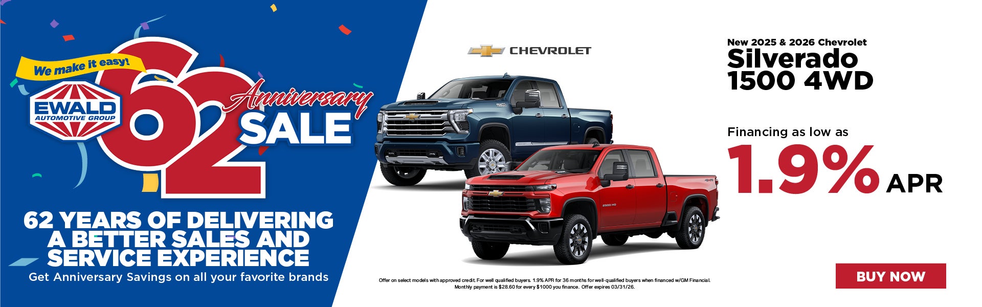 2025 & 2026 Chevy Silverado 1500 1.9% APR for 26 Mo. 