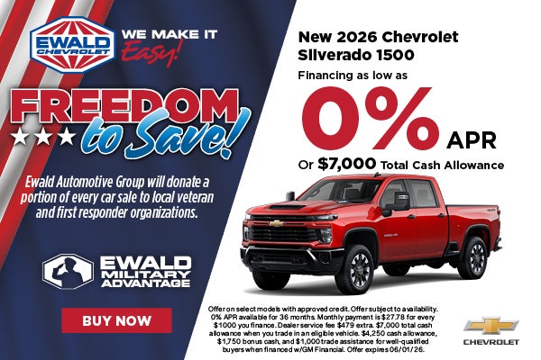 2026 Chevrolet Silverado 1500 0% APR or $7,000 Total Cash 